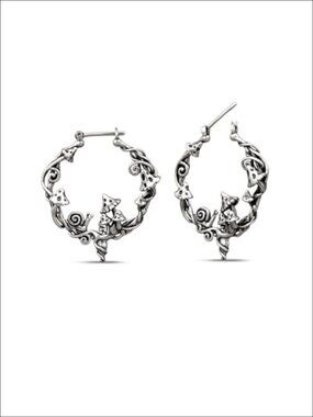Vine Hoop Earrings Brass 925 Sterling Silver Fantasy Dangle